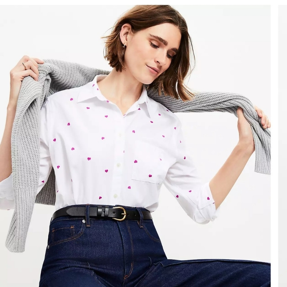 White Button-Up Shirt with Pink Accents - Picture 2 of 6